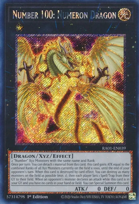 Number 100: Numeron Dragon RA01 Platinum Secret Rare US Print