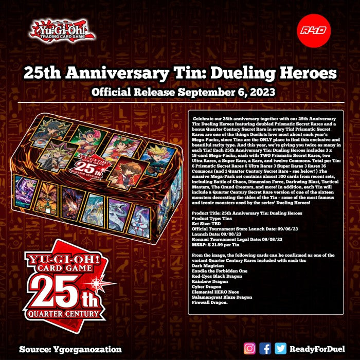 25th Anniversary Tin: Dueling Heroes 1st Edition EU English Case (Packs & Promos only)